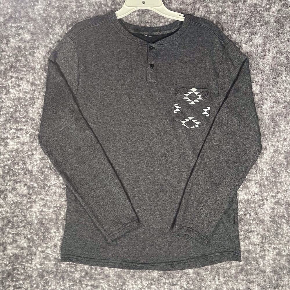 Volcom Henley Sweater Men’s Medium Gray Long Sleeve Lightweight Pocket Pullover